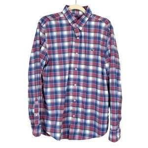 Vineyard Vines Men's Button Up Shirt Slim Fit Whale Pink Blue White Plaid Size L